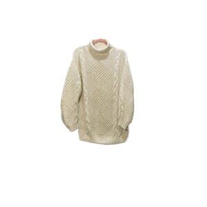 GS INTERNATIONAL Womens Funnel Turtle Neck Ivory Chunky Fisherman Sweater Size M